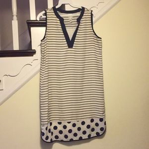 Pink Owl striped/polka dot navy white shift dress